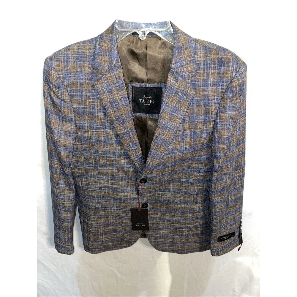 Bespoke Tazzio Men’s Dress Blazer Size 37S Slim Fit Gray Brown Woolen Flex NWT